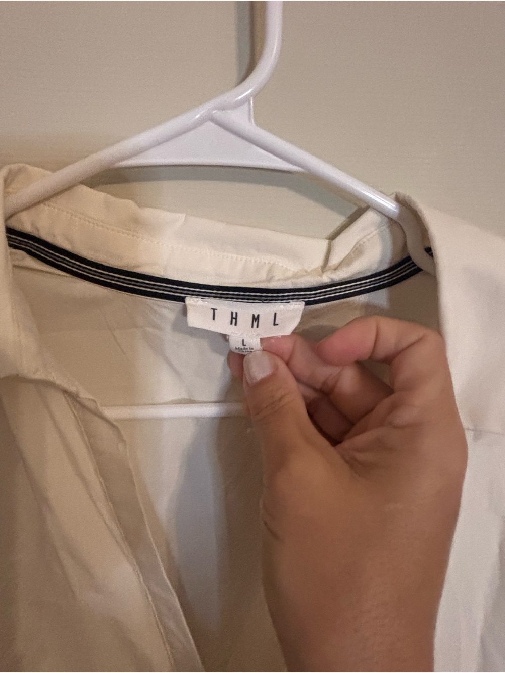 THML Cream Button-Down Shirt Dress with Collar - Picture 2 of 3